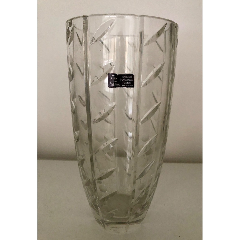 NEW SPIEGELAU FROSTED DOTS & CUT‎ GERMAN CRYSTAL VASE ~ S CROWN MARK